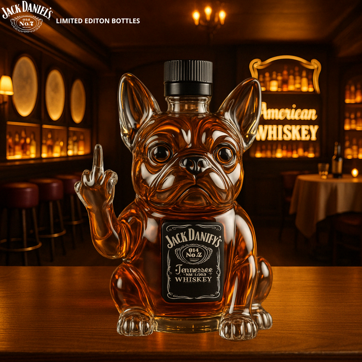 Comical whiskey bottle in the shape of a dog