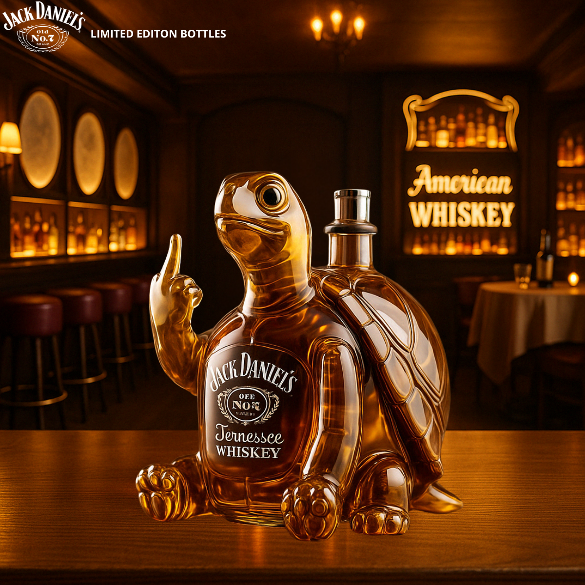 Turtle-shaped whiskey bottle