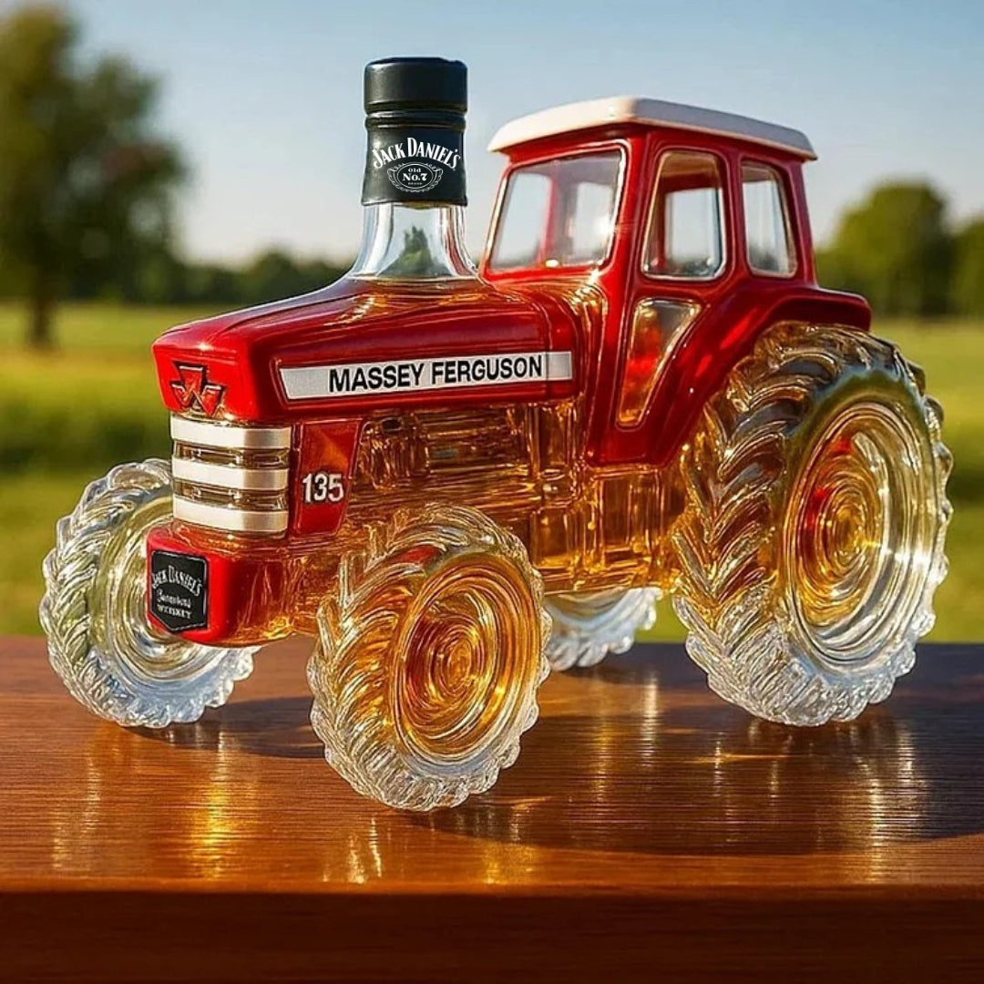 Tractor-shaped glass whiskey bottle