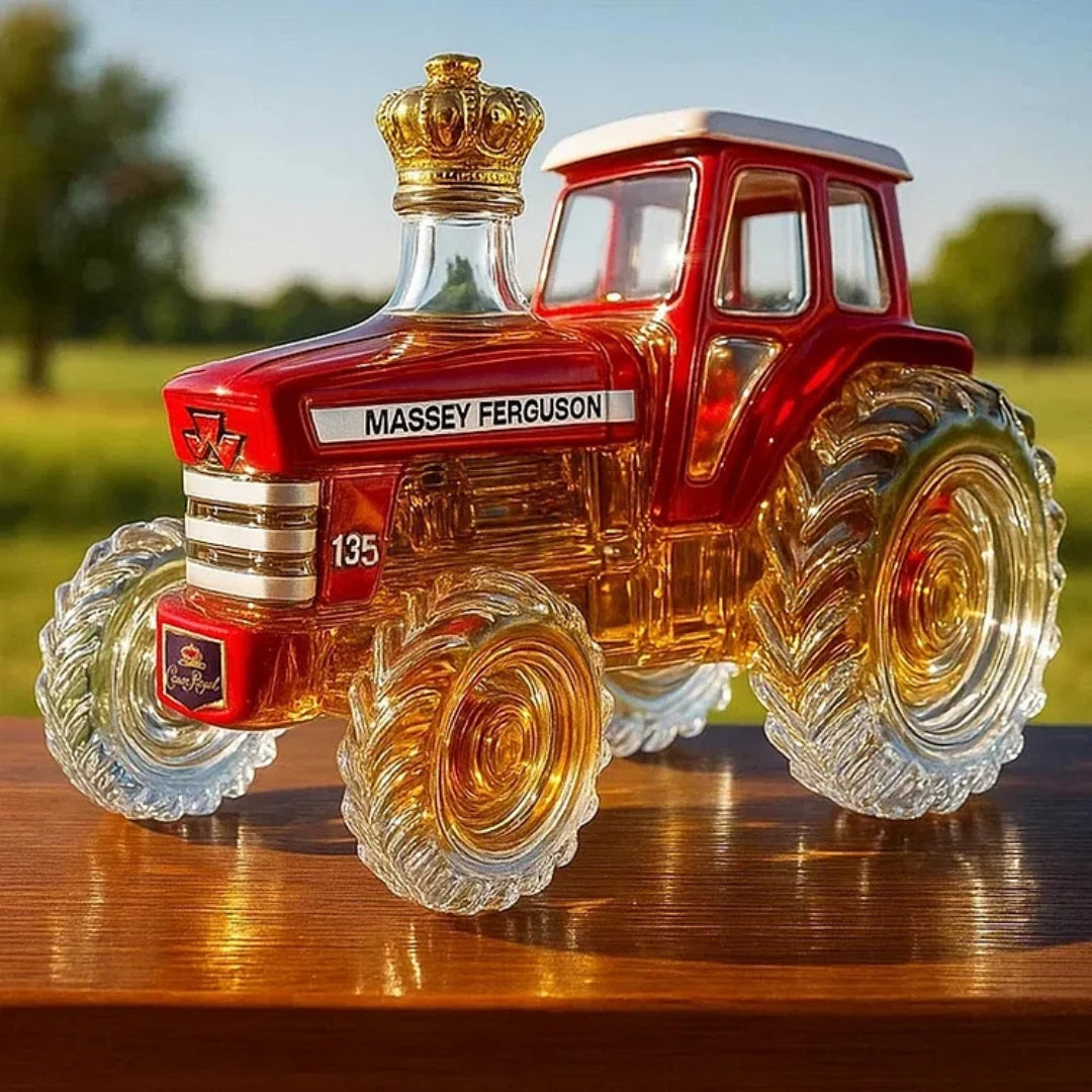 Tractor-shaped glass whiskey bottle