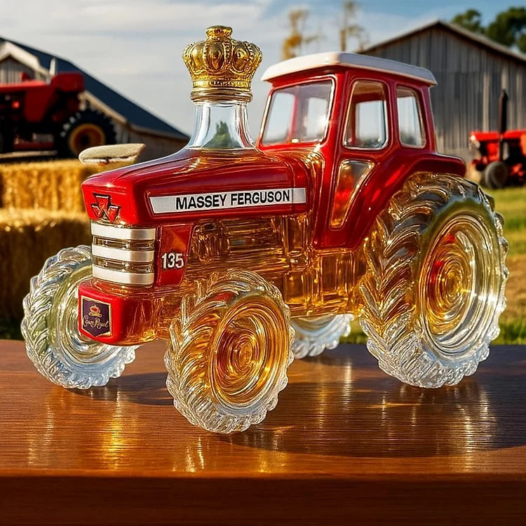 Tractor-shaped glass whiskey bottle