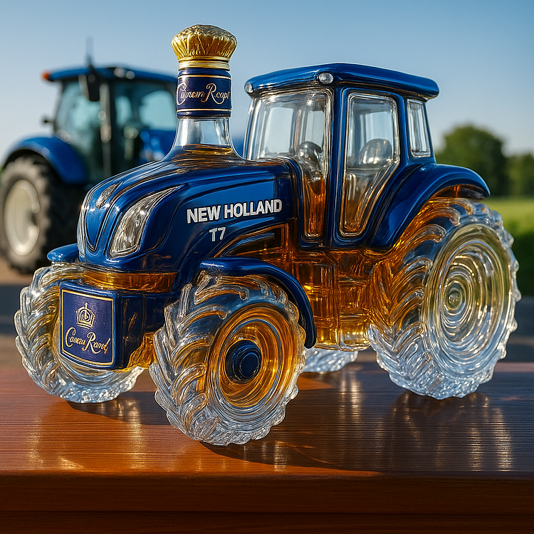 Classic whisky bottle in the shape of a New Holland T7 tractor