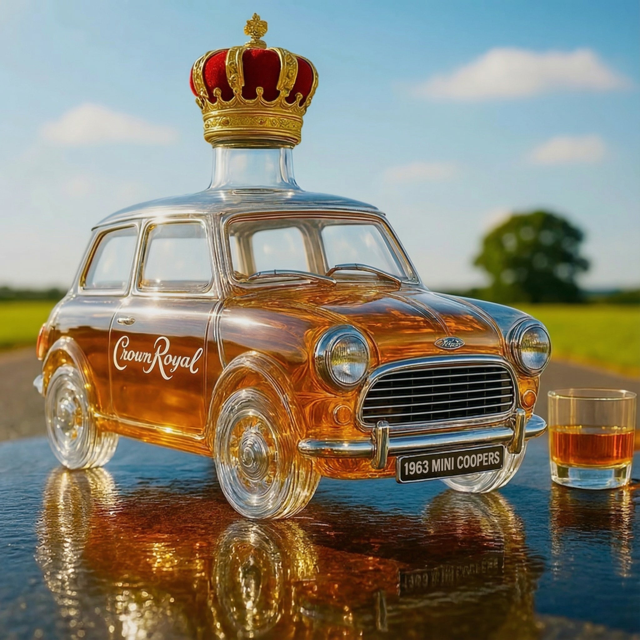 Retro whiskey bottle in the shape of a Cooper car